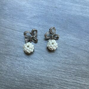 Vintage Bow with Pearl Cluster Earrings